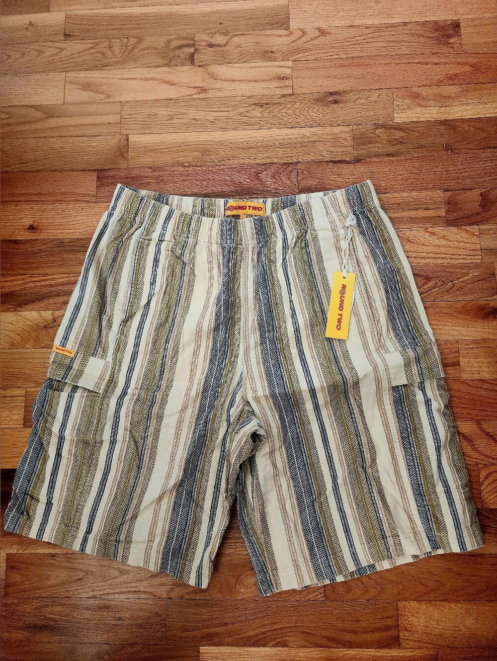 Men's Striped Cargo Shorts in Beige & Blue